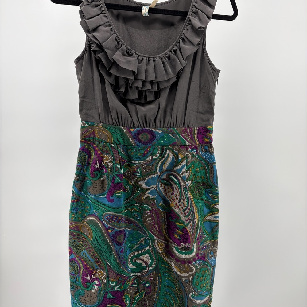 Anthropologie Maeve Paisley Silky Ruffle Dress‎ Size 2 Y2K Retro Office Boho